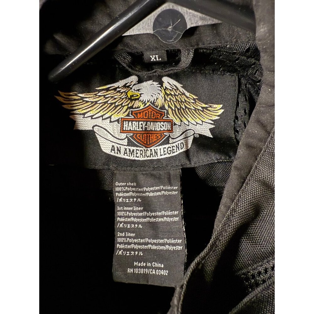 Harley Davidson Biker Jacket Mens XL Black Lined Riding Moto Flame Sleeves Y2K - Picture 4 of 7